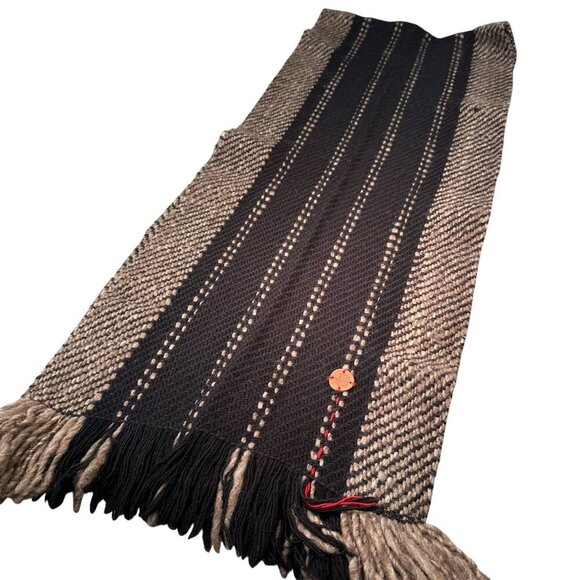 Manos Del Uruguay Scarf Shawl Merino Wool Fringe Handspun Vintage Stripped Black - Picture 4 of 13